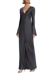 L'Agence Dakota Satin Bell-Sleeve Gown