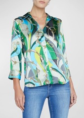 L'Agence Dani Belt Swirl Printed Silk Blouse