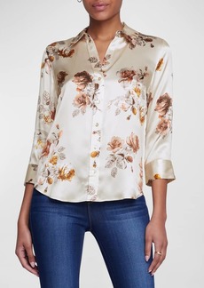 L'Agence Dani Floral-Print Silk Shirt 