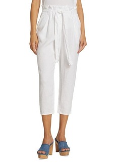 L'Agence Heather Cropped Linen Paperbag Pants