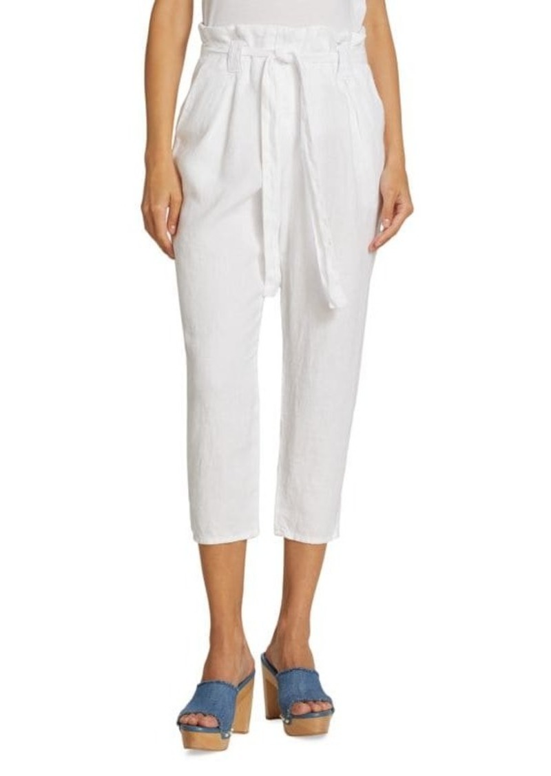 L'Agence Heather Cropped Linen Paperbag Pants