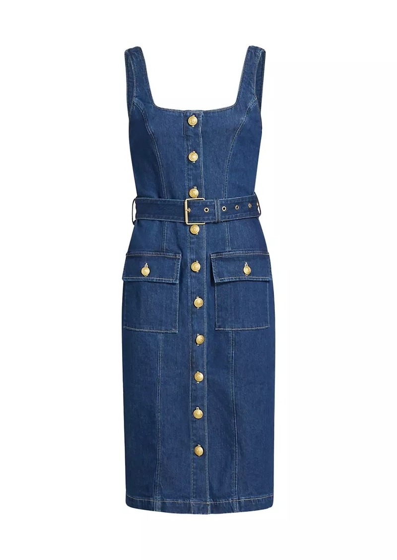 L'Agence Idy Denim Button-Front Midi-Dress