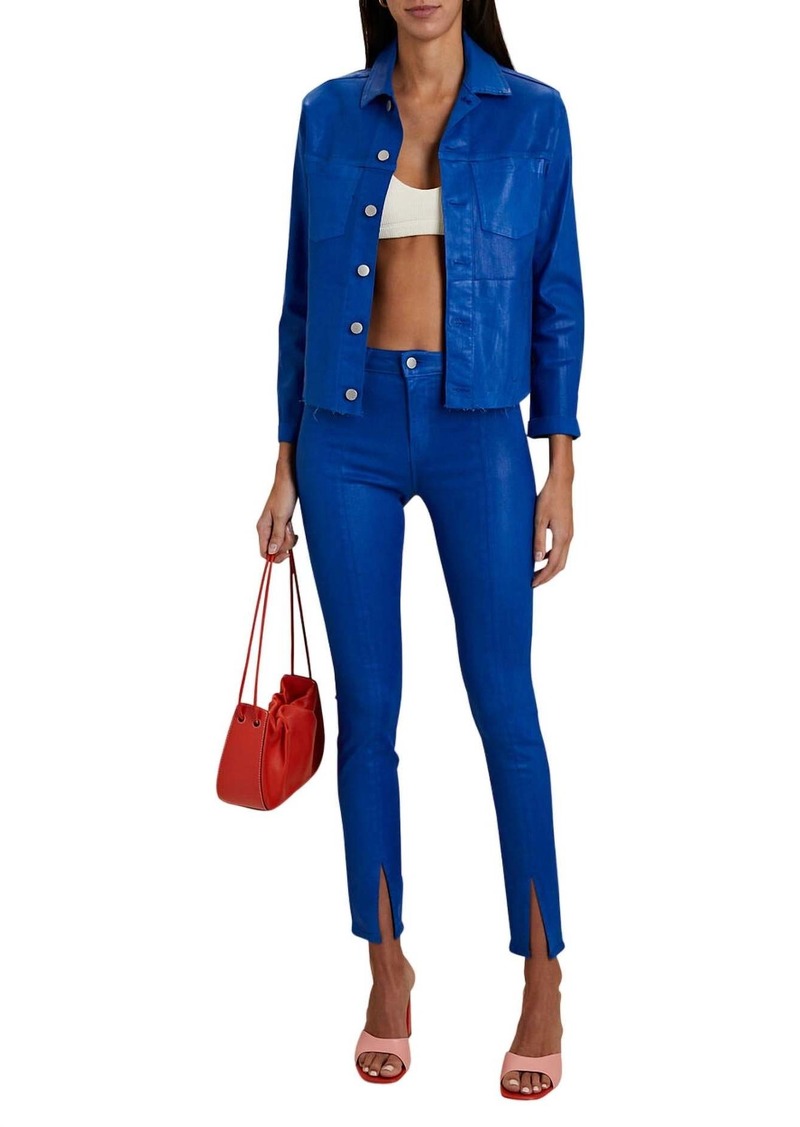 L'Agence Janelle Slim Raw Jacket In Electric Blue Coated