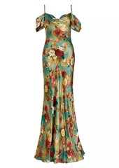 L'Agence Kenna Floral Silk Off-the-Shoulder Gown