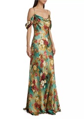 L'Agence Kenna Floral Silk Off-the-Shoulder Gown