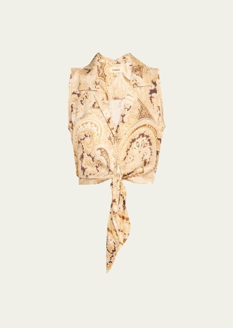 L'Agence Amos Paisley Sleeveless Tie Blouse