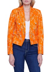 L'AGENCE Brooke Double Breasted Print Crop Blazer in Carrot Mlti Horse Bit Buckle at Nordstrom Rack