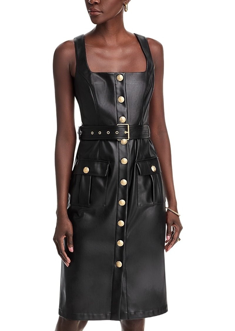 L'Agence Button Front Faux Leather Tank Dress