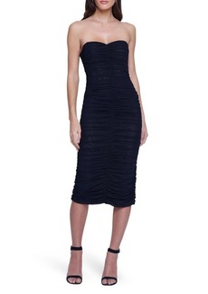 L'AGENCE Caprice Ruched Strapless Midi Dress