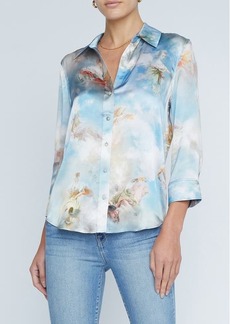 L'AGENCE Dani Art Print Silk Button-Up Shirt
