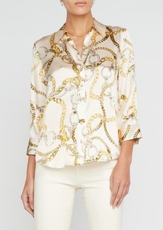 L'AGENCE Dani Chain Print Silk Button-Up Shirt