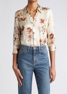 L'AGENCE Dani Floral Silk Satin Button-Up Shirt