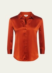 L'Agence Dani Silk Satin 3/4-Sleeve Button-Down Blouse