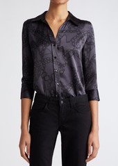 L'AGENCE Dani Three-Quarter Sleeve Silk Button-Up Shirt