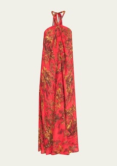 L'Agence Geneva Red Jungle Halter Maxi Dress