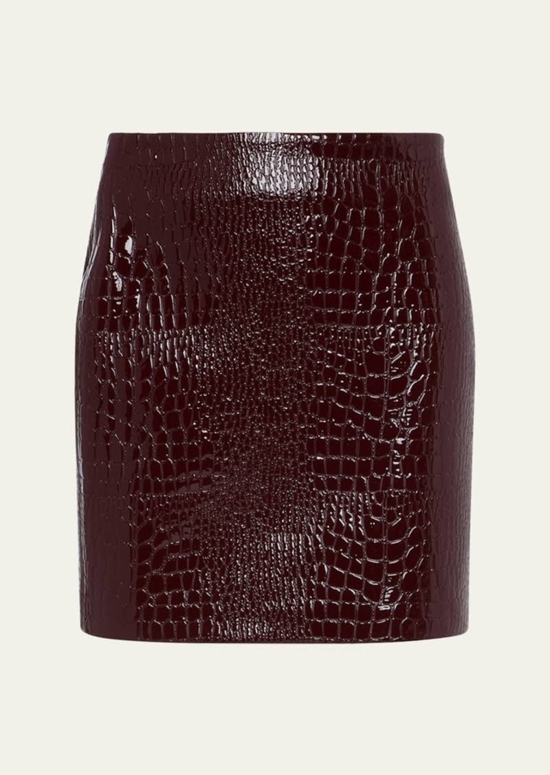 L'Agence Gerard Croc-Embossed Faux Leather Mini Skirt