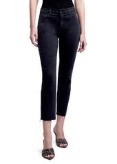 L'AGENCE High Waist Raw Hem Slim Crop Jeans in Washed Black at Nordstrom