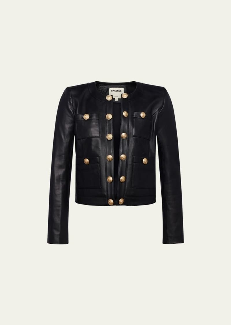 L'Agence Jayde Collarless Leather Jacket