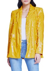 L'AGENCE Jordana Belted Sequin Blazer in Lemon Yellow at Nordstrom Rack