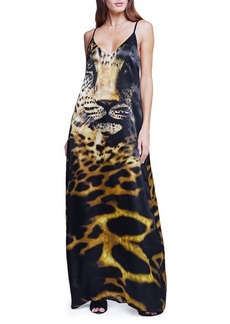 L'AGENCE Kayla Leopard Print Silk Maxi Dress