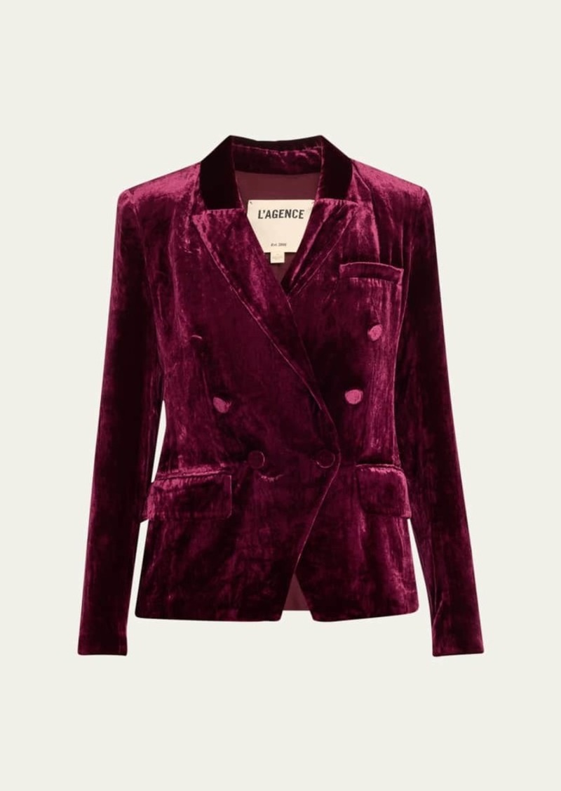 L'Agence Kenzie Double-Breasted Velvet Blazer