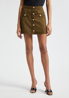 L'AGENCE Kris Button Front Cotton A-Line Miniskirt