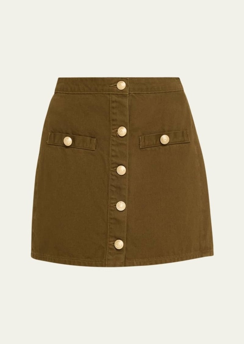 L'Agence Kris Button-Front Denim Mini Skirt