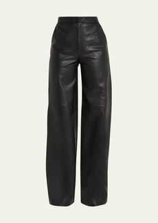 L'Agence Livvy Mid-Rise Straight-Leg Leather Trousers