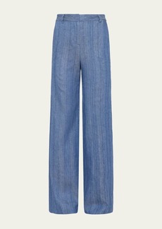 L'Agence Livvy Striped Chambray Straight-Leg Trousers