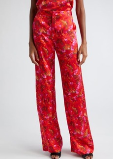 L'AGENCE Luvvy Butterfly Print Silk Straight Leg Trousers