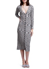 L'AGENCE Maci Marled Long Sleeve Cardigan Sweater Dress in Brown/Black Multi at Nordstrom