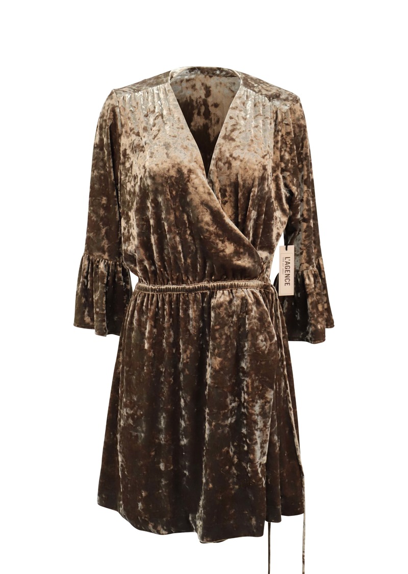 L'agence Riley Wrap Velvet Dress in Brown Polyester