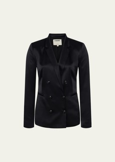 L'Agence Silk Satin Double-Breasted Blazer