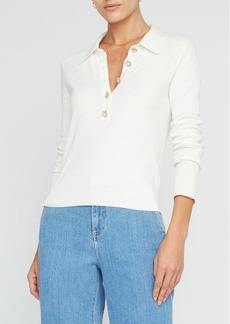 L'AGENCE Sterling Crystal Button Cotton Blend Sweater