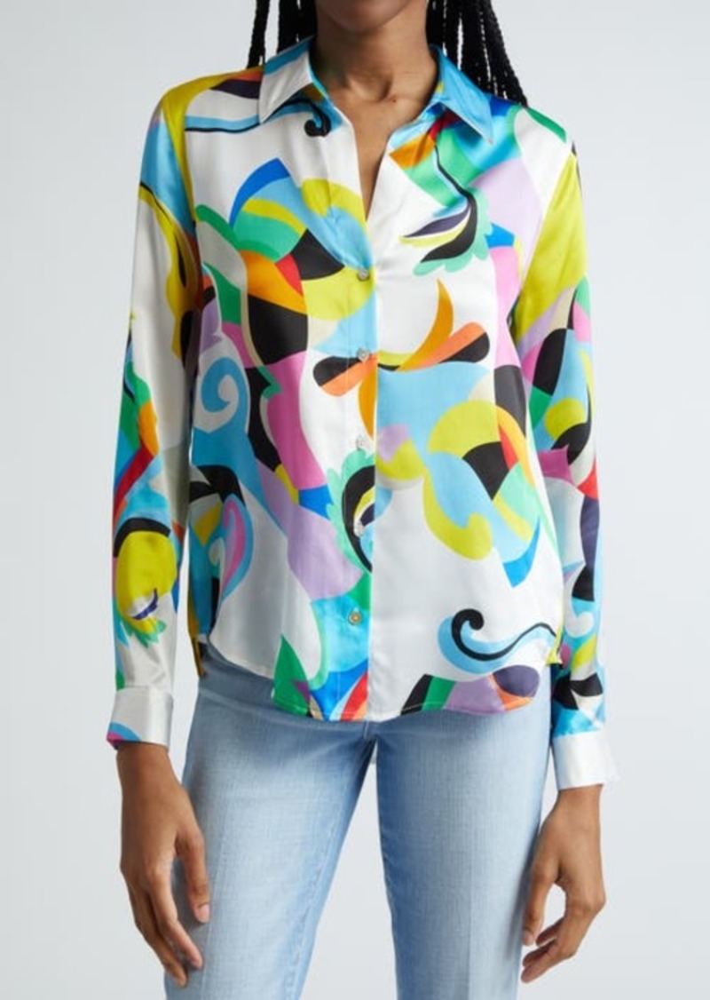 L'AGENCE Tyler Kaleidoscope Silk Button-Up Shirt