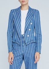 L'AGENCE Wayne Stripe Double Breasted Crop Denim Jacket