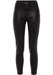 L'agence Woman Bijoux Cropped Textured Stretch-leather Leggings Black
