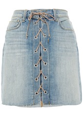 L'agence Woman Portia Lace-up Distressed Denim Mini Skirt Light Denim