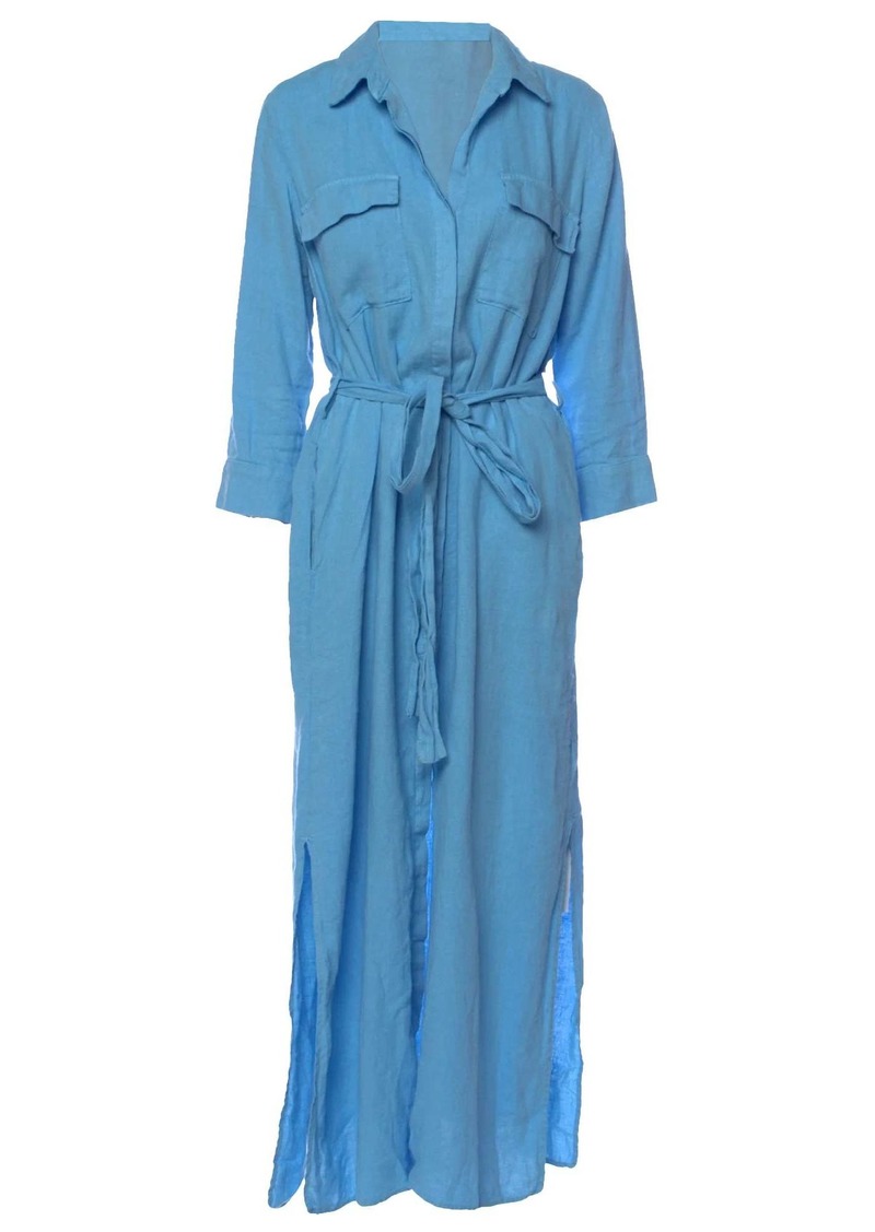 L'Agence Women's Cameron Linen Blend Shirt Midi Dress, Blue Mist