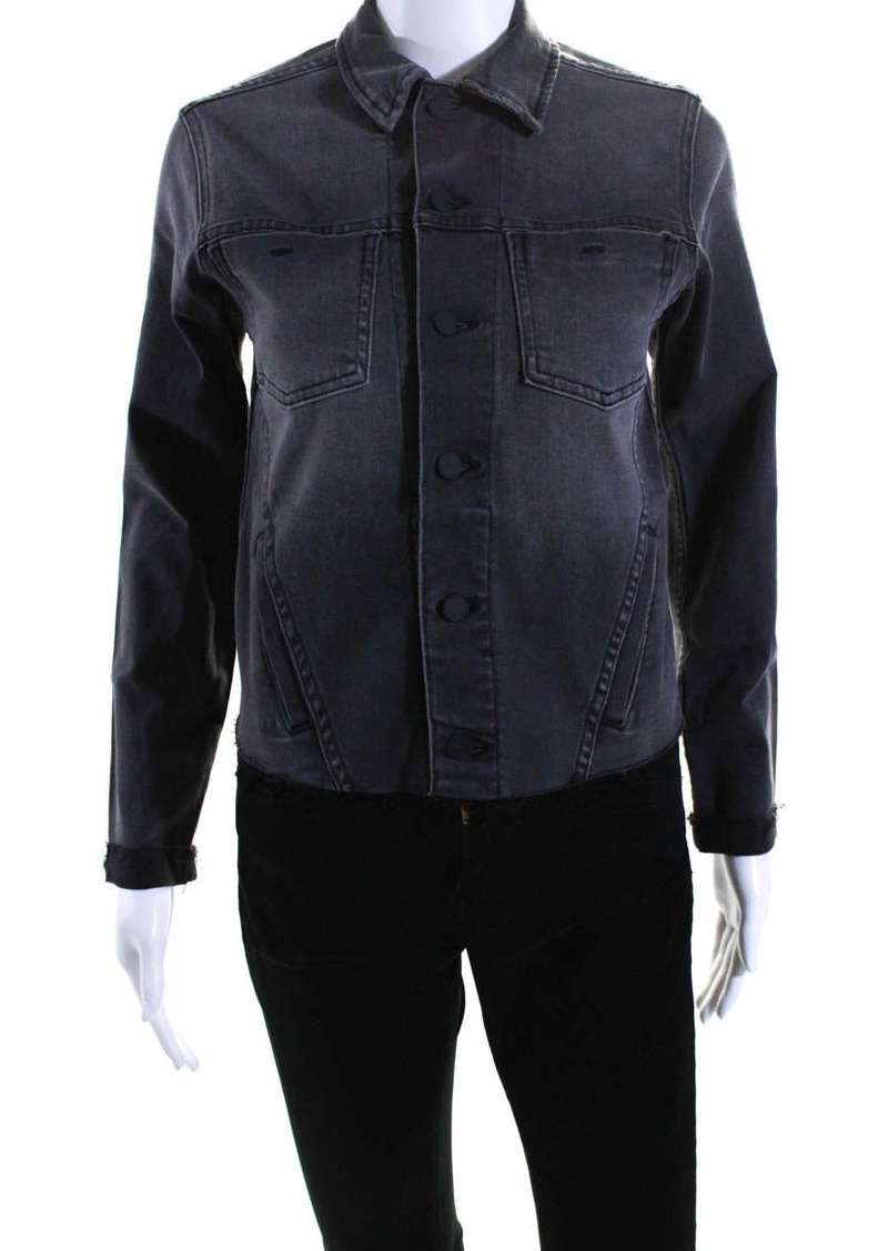 L'Agence Womens Collared Denim Button Up Jean Jacket Dark Gray