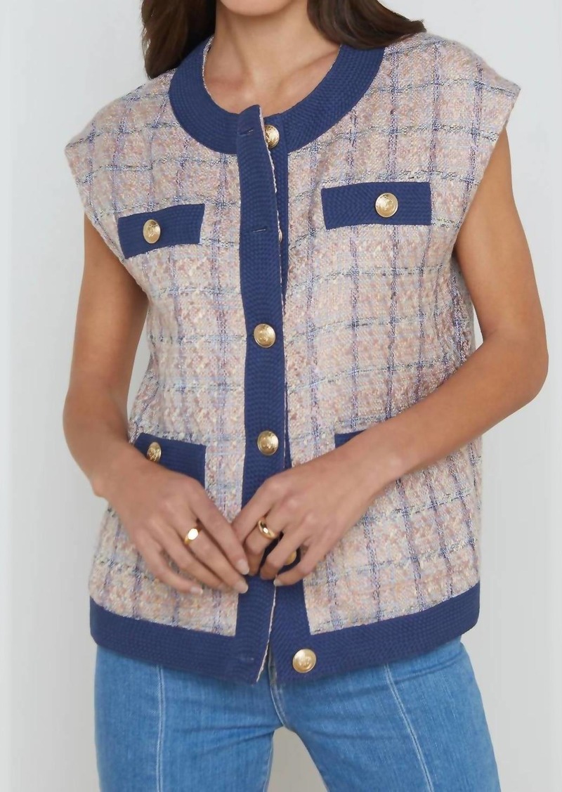 L'Agence Laurel Tweed Oversized Vest In Tan/dusty Pink/blue