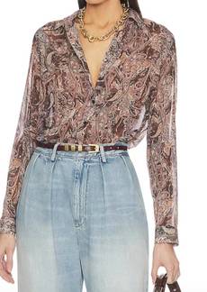 L'Agence Laurent Blouse In Brown Multi Neutral Paisley