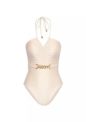 L'Agence Leila Halter Belted One-Piece Swimsuit