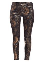 L'Agence Margot High-Rise Ankle Skinny Foil Python-Print Jeans
