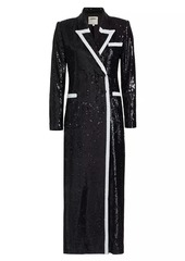 L'Agence Marlowe Sequined Trimmed Long Coat