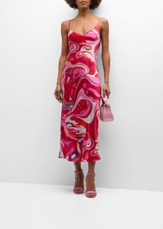 L'Agence Multi Tie-Dye Swirl Seridie Silk Slip Dress 