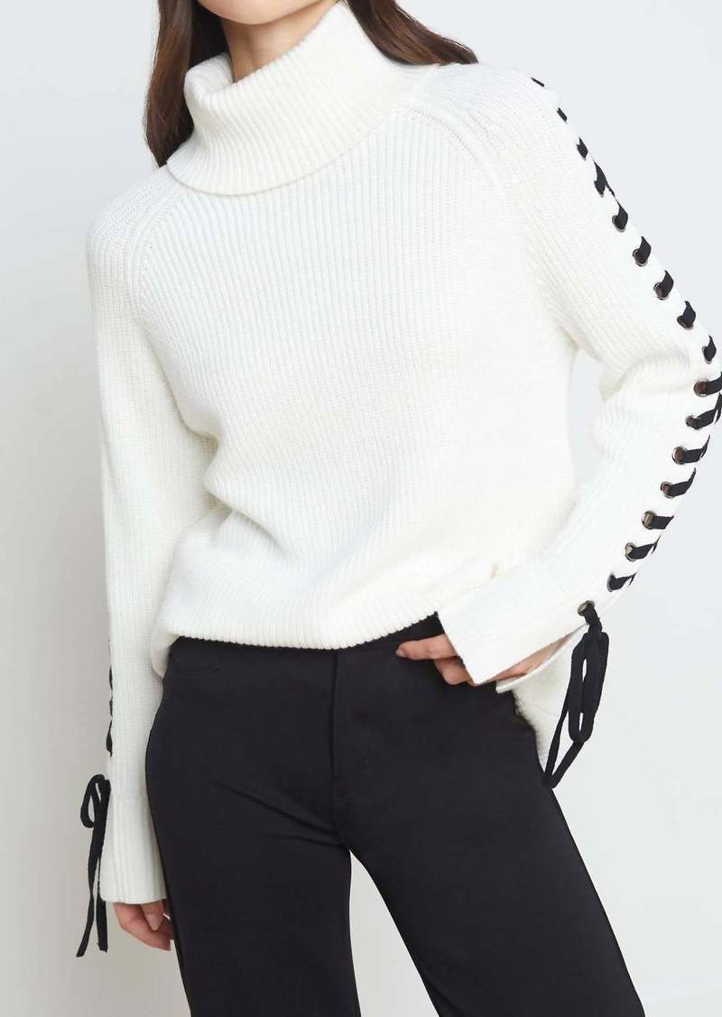 L'Agence Nola Lace Up Sweater In Ivory/black