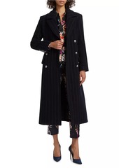 L'Agence Olina Pinstripe Wool-Blend Belted Coat