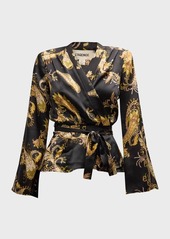 L'Agence Olive Paisley-Printed Silk Wrap Blouse 