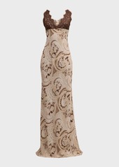 L'Agence Paisley-Printed Susanna Lace Bodice Slip Dress